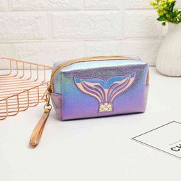 Nxy Cosmetic Bags Women Makeup Colorful Mermaid Tail Organizer Make Up Case Beauty Pouch Lipstick Pu Beautician Toiletry 095 220303