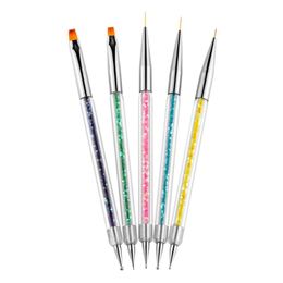 copper tube tools Canada - Nail Art Kits 5 Pcs Paint Pen Double-headed Point Drill Pull Line Sequin Rod Copper Tube Brush Decoration Tool Set