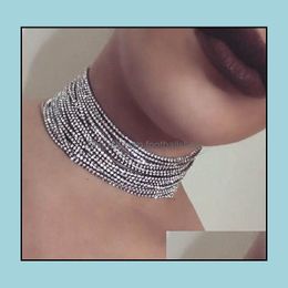 Pendant Necklaces & Pendants Jewelry Mtilayer Rhinestone Choker Crystal Maxi Dress Statement Necklace Wedding Chokers Collar Gold Sier Color