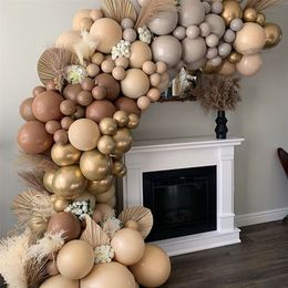 147Pcs Cream Coffee Khaki Brown Color Balloons Garland Arch Kit Latex Globos Baby Shower Supplies Birthday Wedding Party Decors 220225