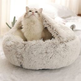 Winter 2 In 1 Cat Bed round warm pet bed House Long Plush Dog Bed Warm Sleeping Bag Sofa Cushion Nest for Small dogs cats Kitten 210722