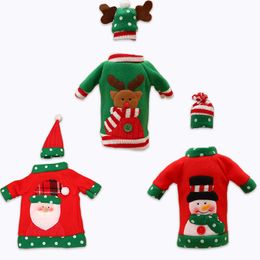 Christmas Wine Bottle Cover Sweater Champagne Dress Santa Reindeer Snowman Party Decorations Table Ornaments PHJK2109