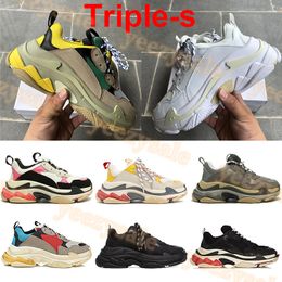 Designer Casual Shoes quality Triple s clear sole Paris crystal mens black white grey beige green yellow Vintage women comfort sports trainers sneakers US 6-12