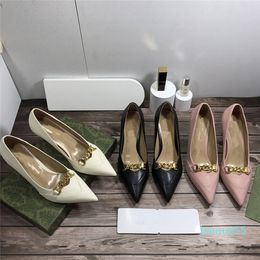 Designers casual Shoes women high heels metal buckle chain top quality party wedding bride ladies fashionable sexy dress pointed