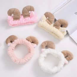 Cute Coral Fleece Soft Headband Sheep Angle Hairband Elastic Hair Bands For women Wash Face Turban Headwear Hair accessories