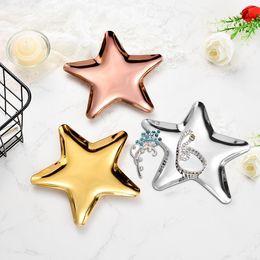 4 Colours Storage Mirror Tray Star Shape Fruit Plates Jewellery Display Tray Stainless Steel Desktop Dessert Dish Decor T2I53247