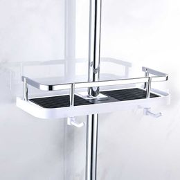 Bathroom Shower Tray Lift Rod Shower Head Bracket Pole Storage Rack Holder Organizer Shampoo Towel Shelf Single Tier Home 210724