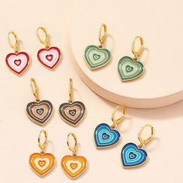 Fashion Heart Shape Pendant Alloy Dripping oil Earring Ear ring For Women Ladies Double Love Hearts Earring Jewellery Gifts