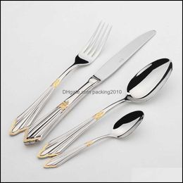 knife table setting Canada - Kitchen, Bar Home & Gardengold Plated Cutlery 24Pcs Luxury Dinner Sets Stainless Steel Knives Forks Royal Dining Table Setting Western Dinne