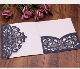 2021 Invitation card wedding with envelop inserts floral laser cutting elegant tri-folding offer Customised printing multi Colours