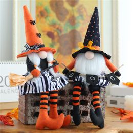 Party Supplies Halloween Gnomes Decorations Dangle Leg Shelf Sitters Handmade Plush Wizard Witch Dolls Ornaments Kids Gifts XBJK2108