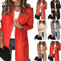 Women Coats and Jackets Spring Fashion Ladies Thin No Buttons Fake Pocket Suit Blazer Oversize Casual Solid Outwear Female 210514