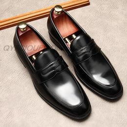 Classic Mens Round Head Loafer Shoes Genuine Leather Black Comfortable Wedding Party Dress Shoes Men Casual Leather Oxford Shoes