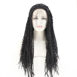 HD Box Braided Curly Synthetic Lace Front Wig Black Colour Simulation Human Hair Frontal Braids Wigs That Look Real 191016-1