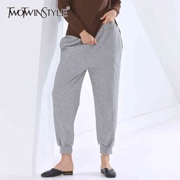 TWOTWINSTYLE Black Casual Solid Trouser For Female High Waist Sporty Minimalist Pants Women Fashion Autumn Clothing 210517
