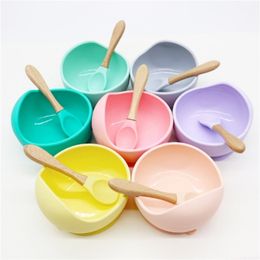 Baby Silicone Feeding Bowl Set Tableware BPA Free Children's Handle Spoon Food Grade Non-Silp Suction Kids tableware 211026