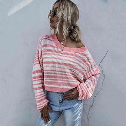 Women Oversized Striped Women Sweater Batwing Sleeve Pullovers Knitted Women Tops New Arrivals Autumn Loose O-neck Outwear 210412