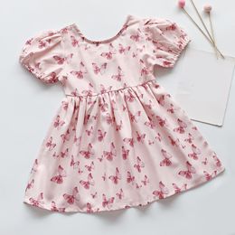Girls Dress Korean Style Princess Pink Butterfly Summer Short-sleeve Children's 210515