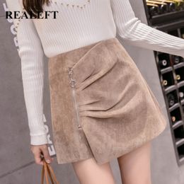 Corduroy Shorts Skirts Autumn Winter Sexy Mini Front Zipper Solid Vintage Irregular Wrap Female 210428