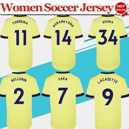 female soccer uniforms UK - Women soccer jersey 21 22 #SAKA Female Away Yellow Soccer Shirt 2021 2022 Lady Football Uniform