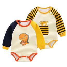 Rompers Cartoon Strip Long Sleeve Baby Cloth Autumn Winter Warm Infant Toddler Bodysuit Soft Cotton Thick Kid Girl Boy Romper Jumpsuit