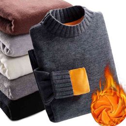 Winter Super Warm Sweater Men's Turtleneck Slim Soft Fleece Pullover Solid Knitted Plus gold velvet thickening Men 210909