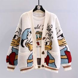 Japanese Vintage Cute Cartoon Embroidery Thick Knit Cardigans Korean Autumn Winter Cardigans Fashion Outwear Sweaters 220124