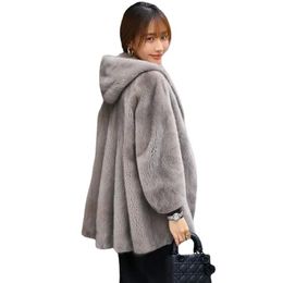 Women's Fur & Faux Style Whole Mink Fashion Coat Female Grey Hooded Temperament Ladies Casual Jacket Abrigo Mujer Invierno Skirt