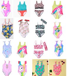 -Mädchen Kind einstückig Swimmable Bikini Zwei Stück Bademode Floral Leopard Print Badeanzug Schwimmen Kostüm Set Badeanzug Niedlichen Bikini Split Beachwear