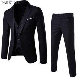 Men's 3 Pieces Black Elegant Suits With Pants Brand Slim Fit Single Button Party Formal Business Dress Suit Male Terno Masculino X0909