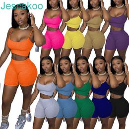 Designer Summer Womens Tracksuits 2 Piece Set Shorts Outfits Solid Color Casual Women's Clothing Sexy Suspenders Tops Suit Plus Size