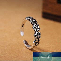 925 Sterling Silver Vintage Sun Flower Engagement Thai Silver Color Ring Stackable Ring For Women Wedding Jewelry S-R264