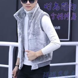 Autumn And Winter Parkas Vest Korean Style Hooded Mink Fleece Waistcoat Trendy Stand-up Collar Plush Warm Jacket
