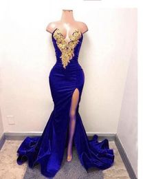 Sexy Royal Blue Beaded Lace Mermaid Prom Dresses Sleevesless Floor Length Formal Evening Gowns Vestido