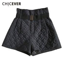 CHICEVER Korean Shorts For Women High Waist Sashes Pockets Minimalism Plus Size Cotton Loose Short Female Fashion Clothing 210323