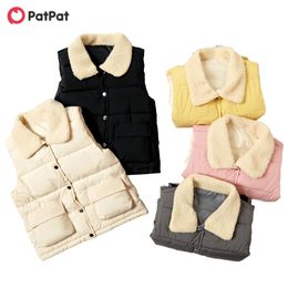 Winter Kids Fashionable Fleece Lapel Collar Pocket Waistcoats for Unisex Waistcoat Clothes 210528
