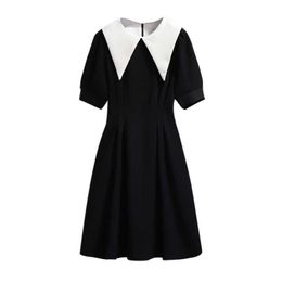 PERHAPS U Turn Down Collar Short Sleeve Mini Dress Solid Violet Black Summer Women Female Puff Sleeve D1932 210529