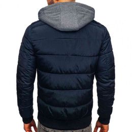 Winter Jacket Zipper Fly All Match Fake Two-piece Long Sleeve Hooded All Match Men Down Coat Y1103