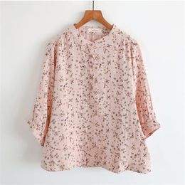 Arrival Summer Arts Style Women 3/4 Sleeve Print Shirts 100% Cotton Mori Tops Loose Casual Blouses Femme Blusas M80 210512
