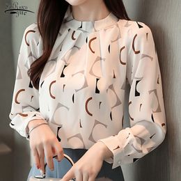 Korean Fashion Clothing Women Tops Long Sleeve Shirts Ladies Blusas Mujer Chiffon Blouse Printed White Shirt Feminine 10858 210521