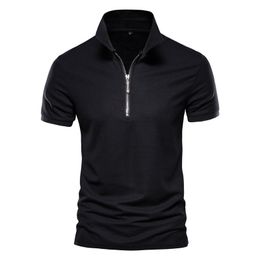 Dropshipping New Summer Cotton Men Polos Solid Slim Fit Zipper Patchwork Polo Shirt Men Fashion Business Casual Polo Men 210401