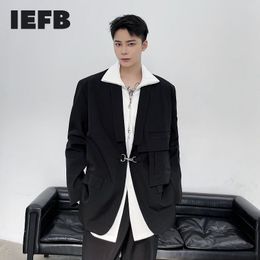 IEFB Trendy Metal Button Design Men's Blazer Functional Style Fashion Oversized Suit Coat Black White Clothes 9Y4975 210524