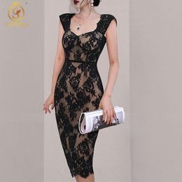 Fashion Summer Lace Dress Robe Female High Waist Vintage Elegant Party For Women Vestidos 210520