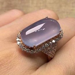 Luxury Purple Mellow Moonstone Ring For Women Fashion Crystal Rose Gold Color Rings Wedding Engagement Jewelry Anillos Mujer