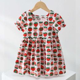 Children Dresses 100% Cotton Strawberry Print Girls Summer Clothes Princess Birthday Costume Wholesale Q0716