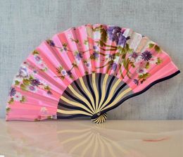 Retro Chinese Bamboo Folding Cherry Blossom Party Favour Flower Design Art Ornament Classic Hand Fans Women Wedding Dance