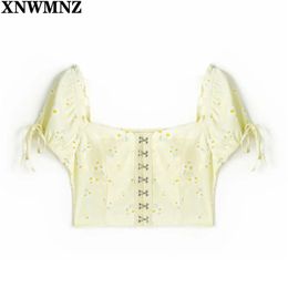 Summer ins women's square neck cardigan tube top short umbilical print short-sleeved T-shirt Female Sexy shirts 210520