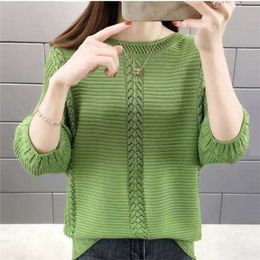 Korean Fashion Pink White Green Sweater Vintage Hollow Out Knit Top Pull Femme Pullovers Loose Casual Sueters De Mujer Clothing 211007