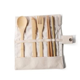 Portable Cutlery Dinnerware Sets Outdoor Travel Bamboo Flatware Knife Chopsticks Fork Spoon Set For Student Tableware RH6782