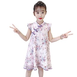 Girl Dress Floral Pattern Kids Party es For s Summer Children Chinese Style Costume 6 8 10 12 14 210528